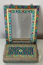 superleuke kleurige vintage Meenakari kistje en spiegel, Ophalen of Verzenden