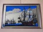 Grote spiegel VOC schip Hollandse schepen barspiegel 92x61, Ophalen, Gebruikt, Reclamebord