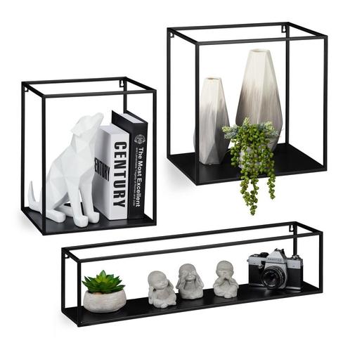 Nieuw in doos: Relaxdays 3-Delig wandrek open zwart, Huis en Inrichting, Woonaccessoires | Wandplanken en Boekenplanken, Nieuw
