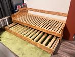 Grenen 1-persoonsbed met uitschuifbaar onderbed, Huis en Inrichting, Slaapkamer | Bedden, Gebruikt, 90 cm, Eenpersoons, Bruin