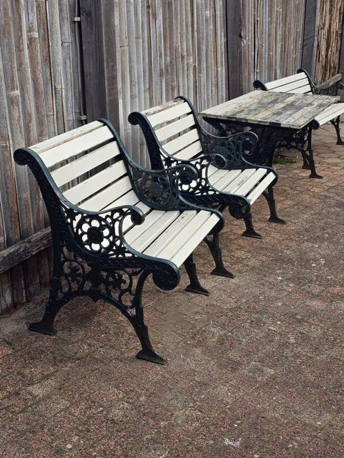 Tuinbanken met gietijzeren onderstel single seats garden, Tuin en Terras, Tuinbanken, Gebruikt, Metaal, Ophalen