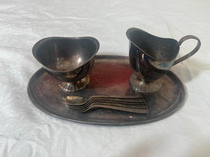 Douwe Egberts Verzilverd Roomstel + 5 Lepels, Antiek en Kunst, Antiek | Goud en Zilver, Zilver, Ophalen of Verzenden