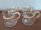 4 Vintage glazen expresso kopjes in kunststof houder, Huis en Inrichting, Keuken | Servies, Glas of Glazen, Gebruikt, Ophalen of Verzenden