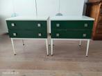 Originele Vintage Nachtkastjes - Donkergroen & Wit, Ophalen, Overige materialen, Gebruikt, 45 tot 65 cm