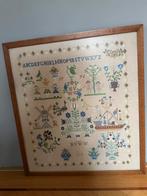 Brocante oude merklap in kleuren blauw, Ophalen of Verzenden