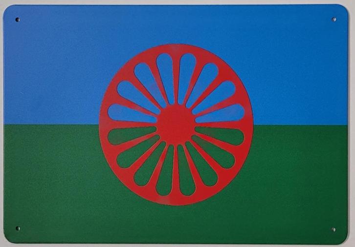 Reizigers vlag woonwagen reclamebord van metaal wandbord, Diversen, Vlaggen en Wimpels, Ophalen of Verzenden