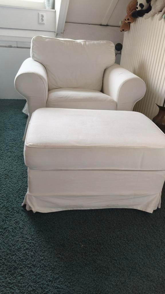 Ikea Ektorp fauteuil + voetenbank met opbergruimte, Huis en Inrichting, Fauteuils, Ophalen