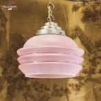 Antieke Art Deco roze glazen hanglamp met messing armatuur, Huis en Inrichting, Lampen | Hanglampen, Gebruikt, Ophalen of Verzenden