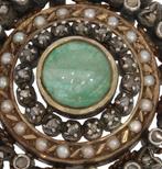 Exclusieve 18k gouden broche diamant parel jade groot antiek, Sieraden, Tassen en Uiterlijk, Antieke sieraden, Verzenden, Goud