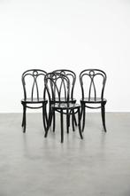 Set van 4 zwarte vintage Thonet stijl bistro stoelen, Huis en Inrichting, Stoelen, Ophalen, Thonet, Vintage, Gebruikt, .