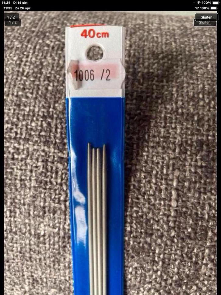 Aluminium Sokkennaalden / Kousennaalden 2 mm / 40cm, Hobby en Vrije tijd, Breien en Haken, Zo goed als nieuw, Breien, Naald, Verzenden