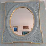 Mooie brocante / landelijke spiegel blauw/goud., Ophalen, Zo goed als nieuw, Minder dan 100 cm, Rechthoekig