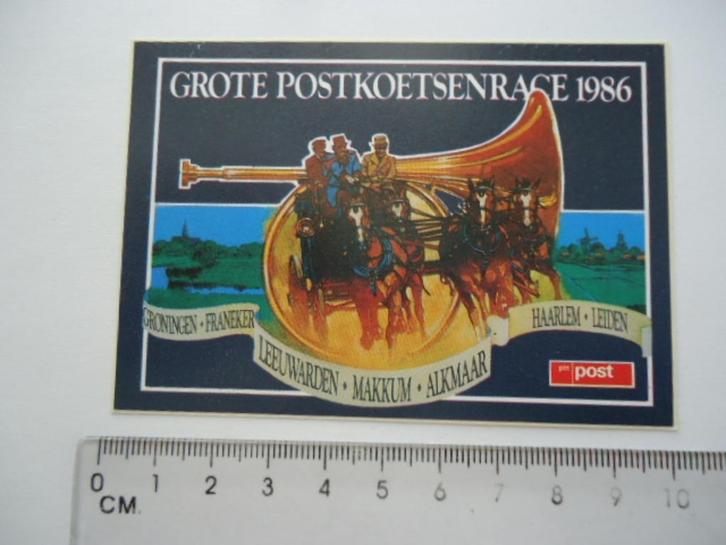sticker oud 1986 PTT post postkoets race franeker makkum, Verzamelen, Stickers, Zo goed als nieuw, Bedrijf of Vereniging, Verzenden