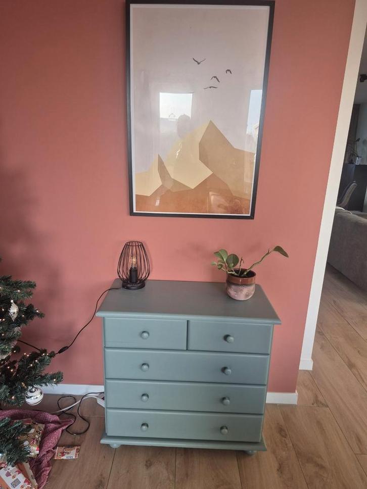 Vintage ladekast met 5 Laden, Huis en Inrichting, Kasten | Ladekasten, Gebruikt, 100 tot 150 cm, 50 tot 100 cm, 25 tot 50 cm, Grenenhout