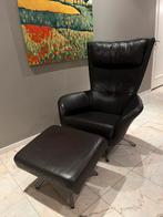 Leren draaifauteuil met hocker, Huis en Inrichting, Fauteuils, Ophalen, Zo goed als nieuw, Leer