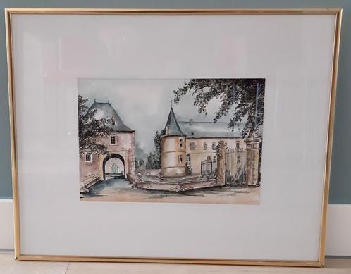 Kasteel Rivieren/Retersbeek Voerendaal-Aquarel Sjef Dolmans, Antiek en Kunst, Kunst | Schilderijen | Klassiek, Ophalen of Verzenden