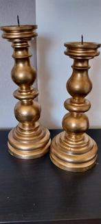2 oude houten kandelaars, goud gespoten., Antiek en Kunst, Antiek | Kandelaars, Ophalen of Verzenden