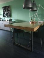 Zelfgemaakte eetkamertafel met stalen poot, Ophalen, Gebruikt, 200 cm of meer, 50 tot 100 cm