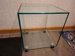 Bijzettafel op op wieltjes van glas, Huis en Inrichting, Minder dan 55 cm, Vierkant, Ophalen, 45 tot 60 cm