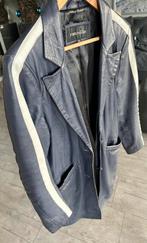 Transmission, halflange leren jas , blauw / witte bies , xl, Blauw, Transmission, Maat 42/44 (L), Ophalen of Verzenden
