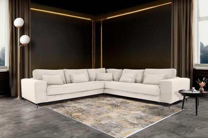 Nieuwe hoekbank beige brede ribstof bankstel corduroy stof, Huis en Inrichting, Banken | Bankstellen, Zo goed als nieuw, Hoekbank