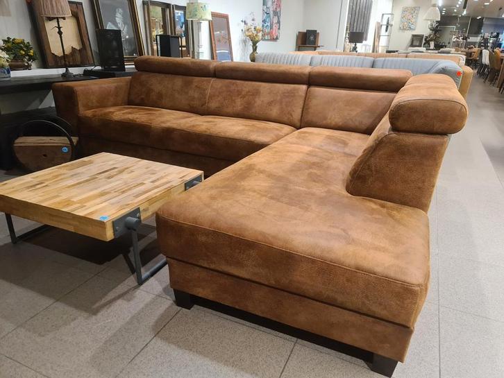 Nieuwe hoekbank suède leer cognac verstelbaar hoofdsteunen, Huis en Inrichting, Woonaccessoires | Overige, Nieuw, Ophalen