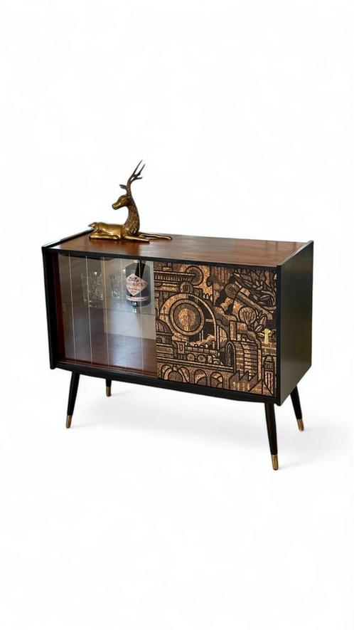 Vintage Midcentury Modern dressoir ‘Hit the North’ kurkprint, Huis en Inrichting, Kasten | Dressoirs, Zo goed als nieuw, 50 tot 100 cm