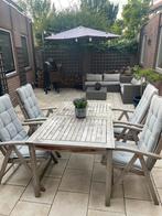 Tuinset teakhout met 4 stoelen en kussens, Tuin en Terras, Tuinsets en Loungesets, Ophalen, 4 zitplaatsen, Gebruikt, Teakhout