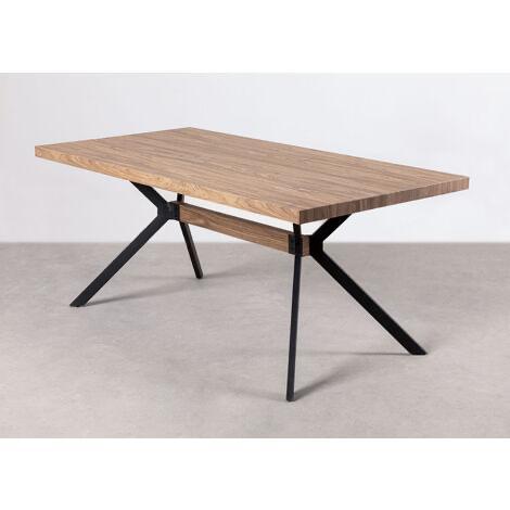 Eettafel 180x90 - blad Houtprint & onderstel Zwart Metaal, Huis en Inrichting, Tafels | Eettafels, Gebruikt, 50 tot 100 cm, 150 tot 200 cm