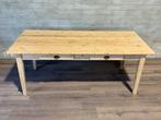 Oud Grenen boerentafel - 200 x 89 cm + 79 cm hoog / 2 lades, Ophalen of Verzenden