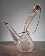 Antieke glazen porrón wijnkan met zilveren details, Ophalen