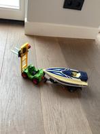 Playmobil heftruck met aanhanger en politie boot, Kinderen en Baby's, Speelgoed | Playmobil, Ophalen of Verzenden, Gebruikt, Los playmobil