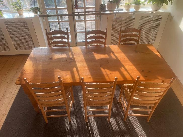 Grenen tafel, Huis en Inrichting, Tafels | Eettafels, Gebruikt, 50 tot 100 cm, 200 cm of meer, Vijf personen of meer, Rechthoekig