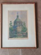 Marekerk Leiden ingekleurde litho Marius Janssen (1885-1957), Antiek en Kunst, Kunst | Litho's en Zeefdrukken, Ophalen