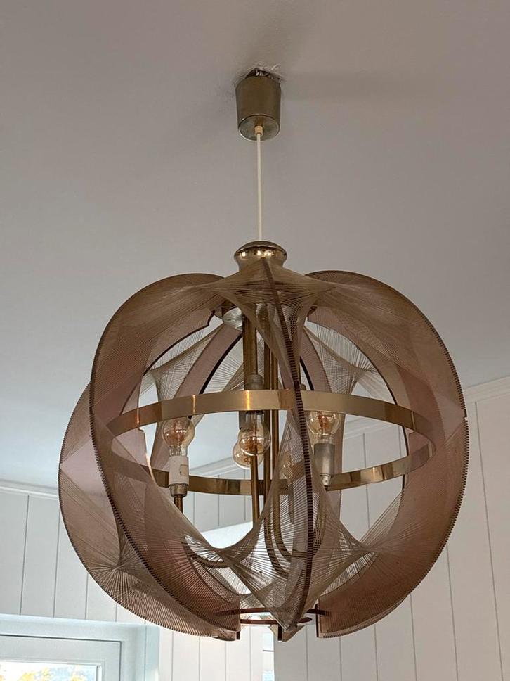 Hay Lamp - Touw Geweven, Goud Armatuur, 6 Lampjes, Huis en Inrichting, Lampen | Hanglampen, Zo goed als nieuw, 50 tot 75 cm, Metaal