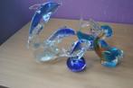 Beeldjes, glas, 4 stuks, Dolfijnen, Verzamelen, Beelden en Beeldjes, Ophalen of Verzenden, Zo goed als nieuw, Dier