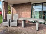Tuintafel riet met matglazen blad en 2 verstelbare  stoelen, Tuin en Terras, Tuinsets en Loungesets, Ophalen, Zo goed als nieuw