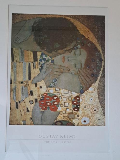 De Kus van Klimt in messing lijst 61x81 cm, Antiek en Kunst, Kunst | Schilderijen | Klassiek, Ophalen