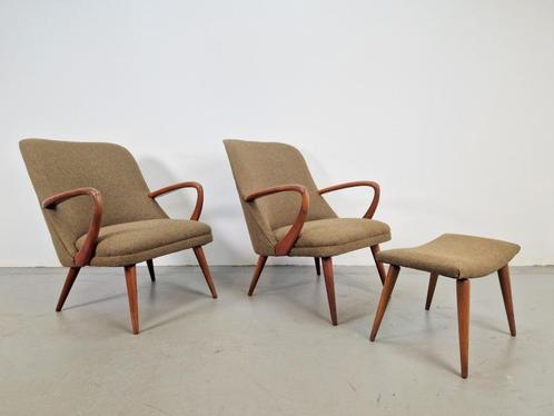 Set vintage fauteuils teak ´60 scandinavisch mid century, Huis en Inrichting, Fauteuils, Zo goed als nieuw, Hout, Stof, Overige materialen