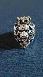 Leeuw Ring met Kroon - Verstelbaar, Gebruikt, Met strass, IJzer of Staal, Heer