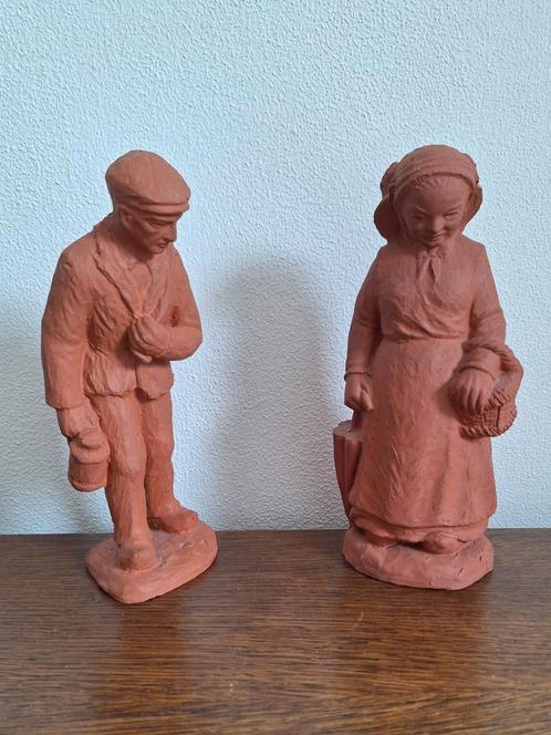 Terracotta Beeldjes Man & Vrouw - Gesigneerd, Antiek en Kunst, Kunst | Beelden en Houtsnijwerken, Ophalen of Verzenden