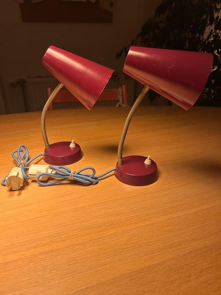 Vintage paarse bureaulamp 2 stuks, Huis en Inrichting, Lampen | Hanglampen, Gebruikt, Minder dan 50 cm, Metaal, Ophalen of Verzenden