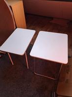 Twee witte bijzettafeltjes/campingtafeltjes, Gebruikt, Rond, Ophalen, 45 tot 60 cm