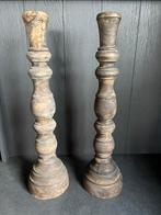 Aura Peeperkorn grote houten kandelaar 2x, Ophalen of Verzenden, Zo goed als nieuw, 75 cm of meer, Grijs