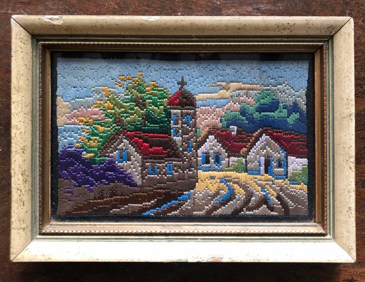 Vintage Borduurwerk Schilderij Naaldpunt, Antiek en Kunst, Kunst | Etsen en Gravures, Ophalen of Verzenden