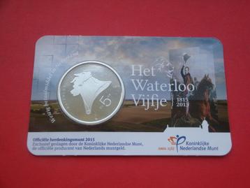 Nederland 5 Euromunt UNC coincard slag bij Waterloo 2015.  beschikbaar voor biedingen