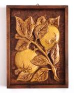 Vintage 70s pompoen houtsnijwerk wanddecoratie hout bruin, Verzenden, Zo goed als nieuw