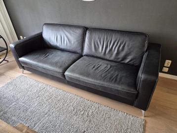 Leder / leren zwart 3-zitsbank en Fauteuil