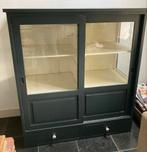 Teakhouten kast met glazen schuifdeuren, Ophalen, Gebruikt, 100 tot 150 cm, Teakhout