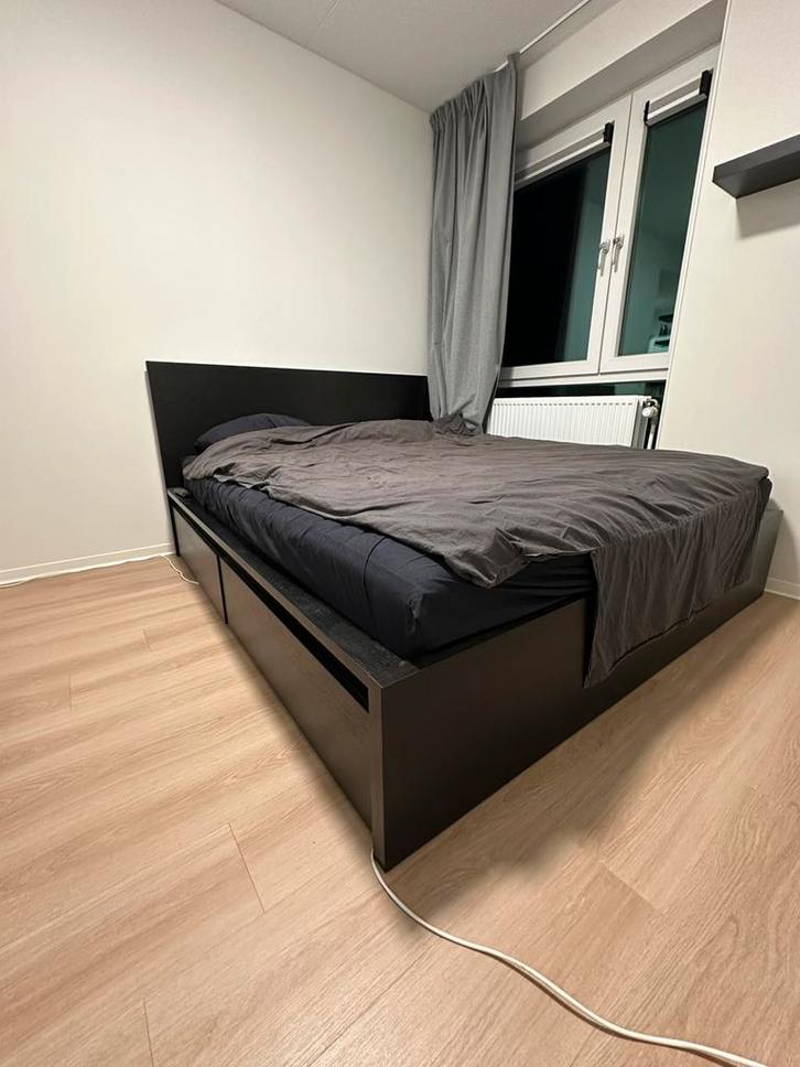 IKEA Malm bed zwart 180x200 cm met lades + matras, Huis en Inrichting, Slaapkamer | Bedden, Gebruikt, Tweepersoons, 180 cm, 200 cm